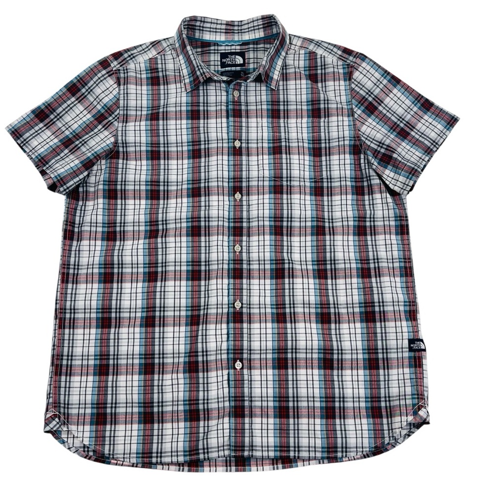 The North Face Red Blue Tartan Plaid Button Up Shirt Mens XL Pocket